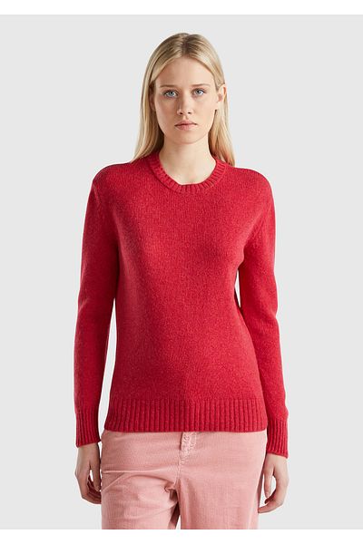 United Colors of Benetton Pulover Shetland de damă bordeaux cu gât crew