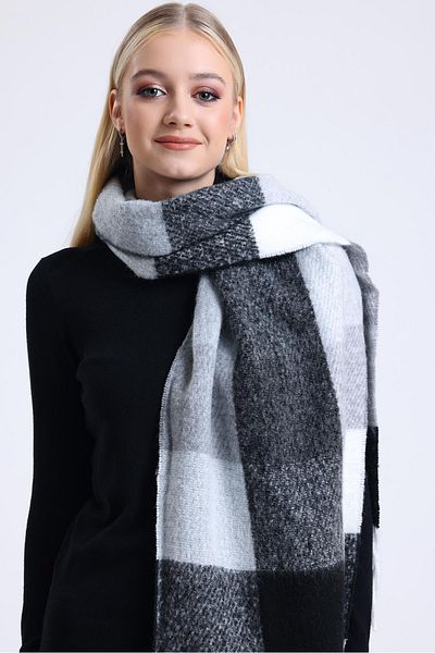 Saria Moda Black Square Pattern Women's Shoulder Shawl 45x200