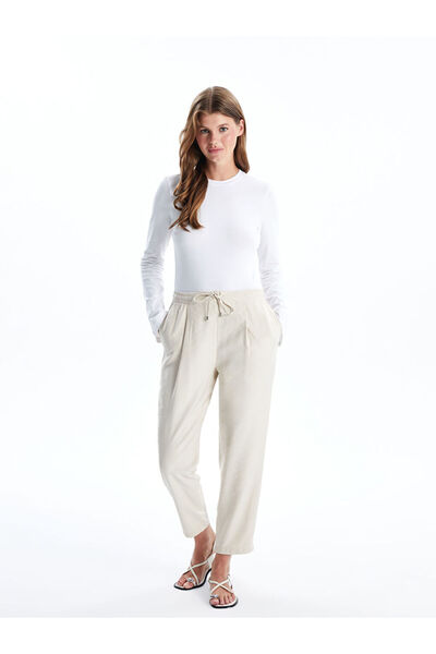 LC Waikiki Beige Elastic Waist Loose Fit Women's Trousers