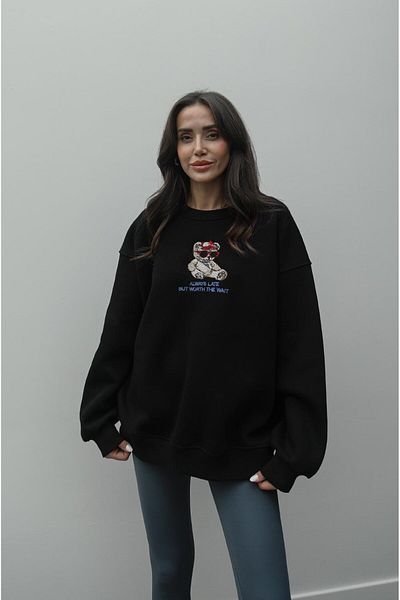 Havoş Black Teddy Bear Printed Sweatshirt