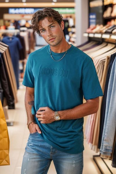 Mogi Butik Ανδρικό μπλουζάκι με χτενισμένο βαμβάκι με κανονική εφαρμογή με έγχυση 3062