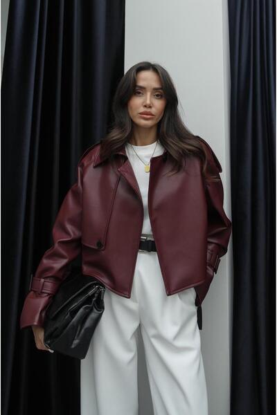 Havoş Claret Red Single Button Leather Jacket