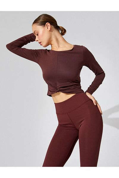 Koton Crop Yoga T-Shirt Twirl Detaillierte Langarm-Modalmischung mit seidiger Struktur
