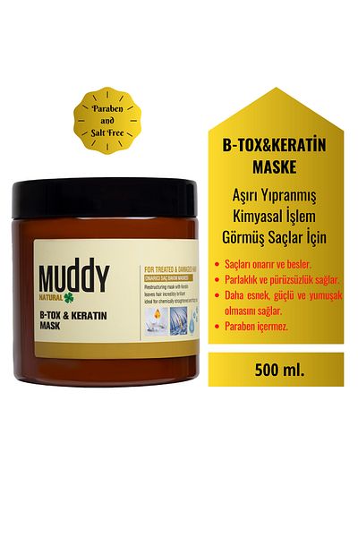 Muddy Nourishing and Repairing B-tox Keratin Hair Care Mask 500 ml x 3