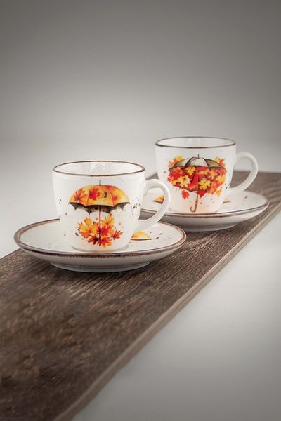 Bursa Porselen Dekor Retro Fall'24 Umbrella Two-Seater Coffee Cup Set