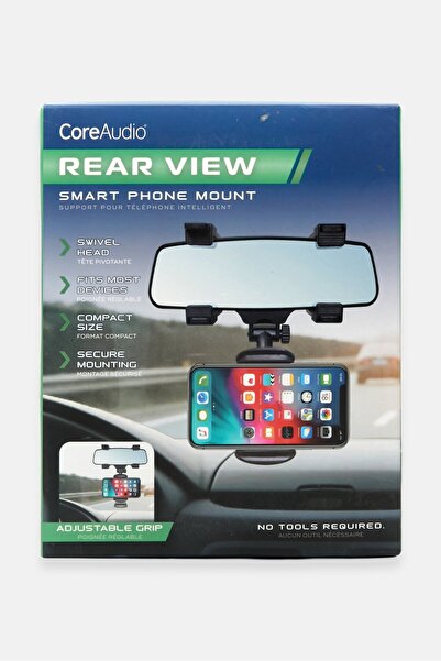Core Audio مرآة الرؤية الخلفية السوداء - حامل هاتف مثبت على السيارة