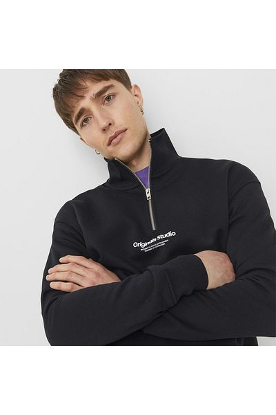 Jack & Jones Jorvesterbro Sweat Quarter Zip Hn Noos Sweat pentru bărbați 12241777   Negru