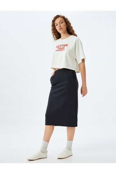 Koton Midi-Sportrock, elastische Taille, dicker Modalstoff, hohe Taille
