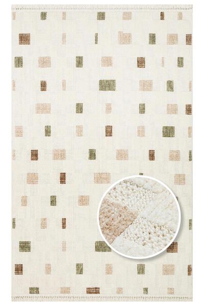 Eko Halı JOY JOY 02 GREEN BEIGE  Hav Toz Vermeyen Yumuşak dokulu Modern Makin...