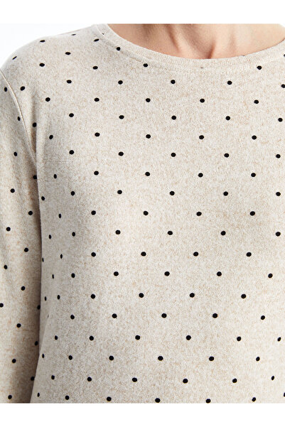 LC Waikiki Beige Crew Neck Polka Dot Women's T-Shirt