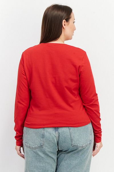 NA-KD Women Round Neck Long Sleeve Plain Top, Red