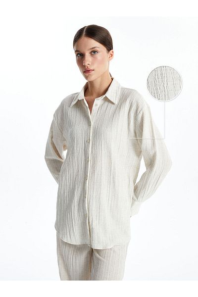 LC Waikiki Γυναικείο πουκάμισο Lcw Vision Beige με υφή Oversize