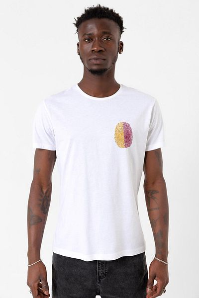 Tshirthane Κίτρινο κόκκινο δακτυλικό αποτύπωμα Λευκό ανδρικό μπλουζάκι ποδηλασίας