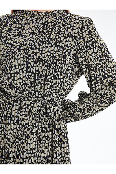 LC Waikiki Black Mock Neck Patterned Long Sleeve Dress