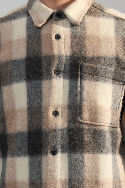 Trendyol Collection Bézs favágó ingkabát - uniszex, normál szabású, téli kockás TMNAW25GO00026