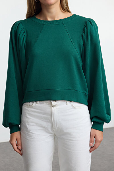 Trendyol Collection Μπλουζάκι πλεκτό με μπαλόνι μανίκι σμαραγδί - Χοντρό κανονικό TWOAW25sw00186