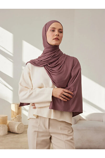 Femple Modest شال جيرسي صغير فاخر - رمادي داكن وردي، 150x50 سم، حجاب