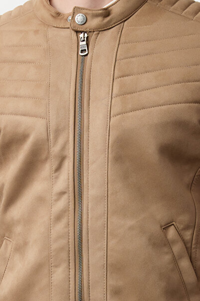 Trendyol Collection Camel Suede Winter Biker Coat - Λεπτή εφαρμογή, ανθεκτική στον αέρα και στο νερό TMNAW25MO00048