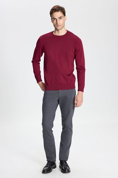 ALTINYILDIZ CLASSICS Ανδρικό πλεκτό πουλόβερ Claret Red Standard Fit Normal Cut Crew Neck