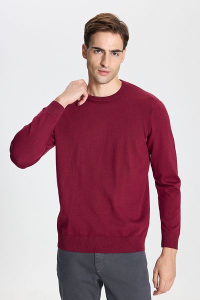 ALTINYILDIZ CLASSICS Ανδρικό πλεκτό πουλόβερ Claret Red Standard Fit Normal Cut Crew Neck