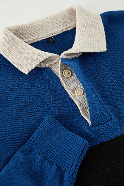 Trendyol Collection Color BlockedPoloCollar kötött pulóver - Tmnaw25kz00053