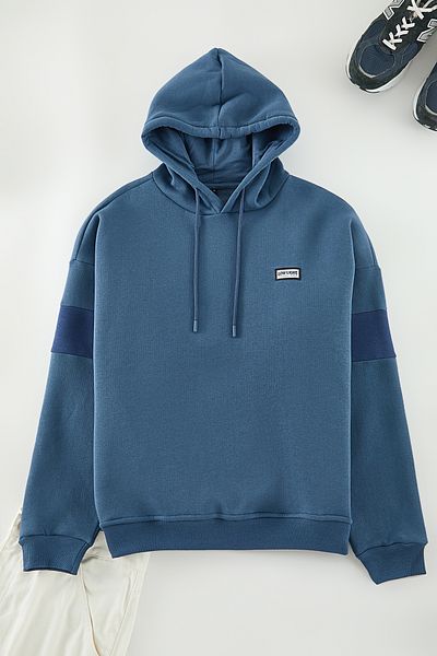 Trendyol Collection Indigo Color Blocked, fleecová oversize mikina - Tmnaw24Sw00128