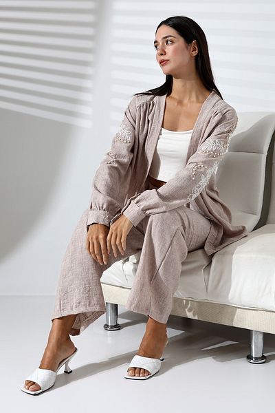 Trendyol Collection Cream Embroidered Kimono and Pants Set - Twoaw25Au00145