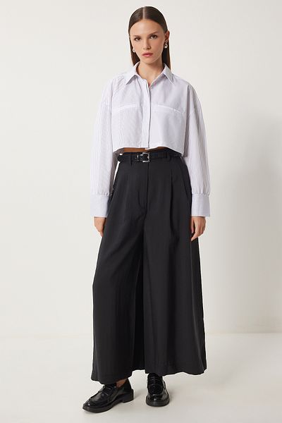 Happiness İstanbul Cămașă albă cu dungi Crop Poplin pentru femei FN03137