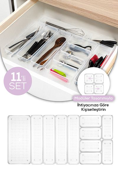 Vienev Set of 11 Drawer Cutlery Holder - Cutlery Organizer for Cutlery