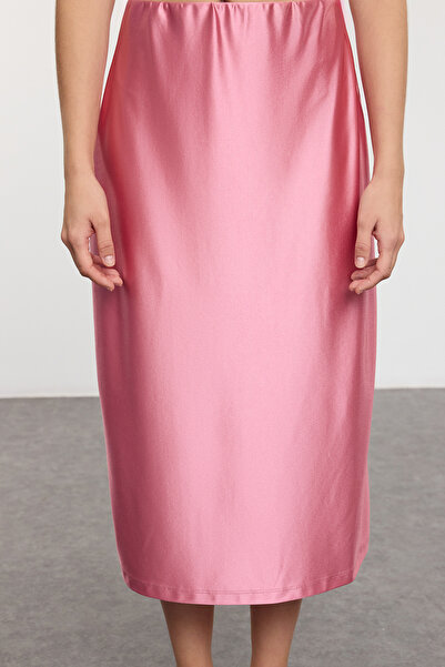 Trendyol Collection Rózsaszín szatén A-vonalú szoknya - Premium TWOAW24ET00088