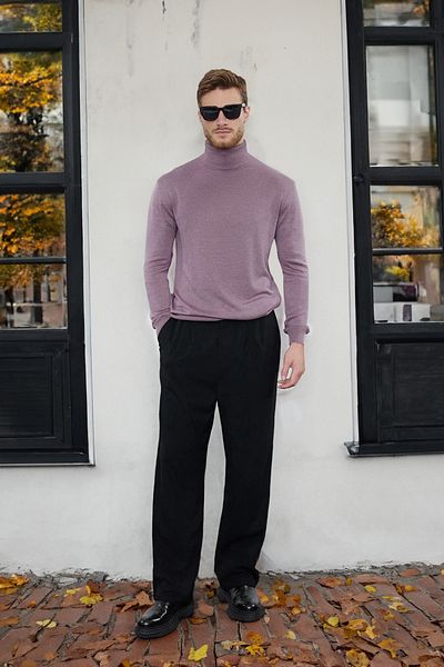 Trendyol Collection Πουλόβερ με μονόχρωμο βαμβακερό λαιμόκοψη Plum Slim TMNAW25KZ00003