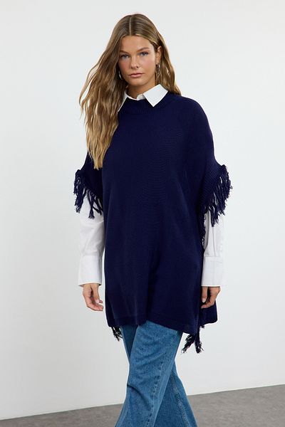 Trendyol Modest Pohodlný střih námořnicky modrý pletený svetr - pončo Tctaw25Ak00061