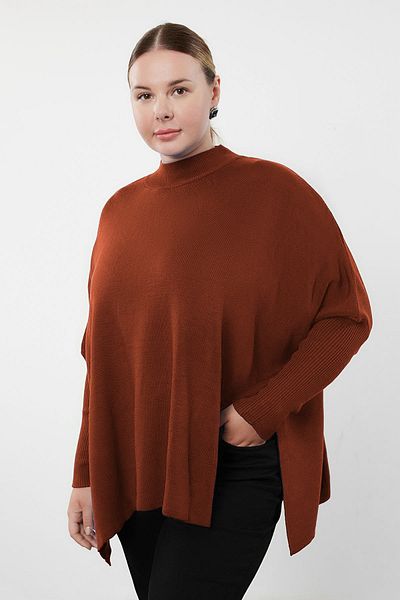 Trendyol Curve Relax Fit Brick Color Knitwear Sweater - Stand Collar and Slit Detail Tbbaw24An00032