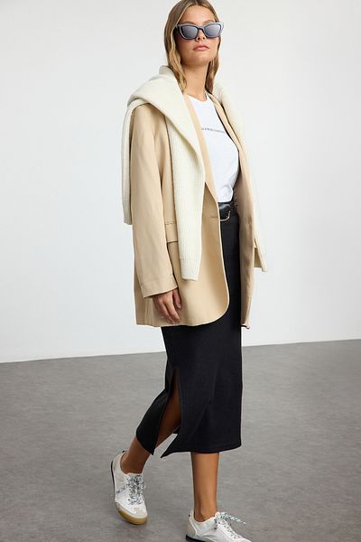 Trendyol Collection Černá sukně Midi Pencil – elastický pas, rozpark, Twoaw25et00083