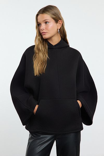Trendyol Collection Черен плетен суичър с широка кройка - прилеп ръкав - Twoaw25Sw00204