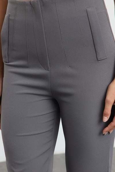 Trendyol Collection Antracitové tkané kalhoty s vysokým pasem ke kotníkům - Detail svorky, Twoss20Pl0515