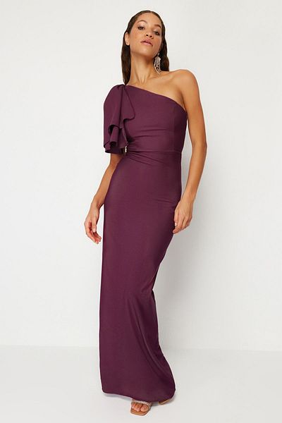Trendyol Collection Švestkové tkané stylové večerní šaty ve tvaru A Noční šaty TPRSS23AE00095