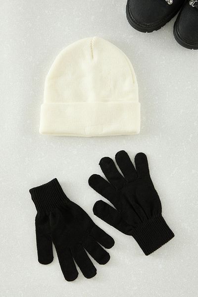 Edit by Trendyol Set 2dílných měkkých rukavic Unisex Black-Ecru