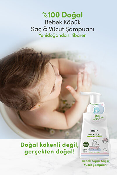 Incia %100 Doğal Organik Bebek Köpük Şampuanı Saç Vücut Lavanta Konak Önleyici Yenidoğan 200 ml X 2 Adet