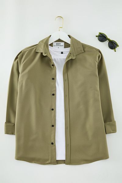 Edit by Trendyol Khaki Regular Fit Comfortable Stretchy Knitted Men's Shirt Tedaw25Go00045