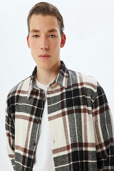 Koton Ecru Plaid Men's Adult Shirt 5Wam60019Hw