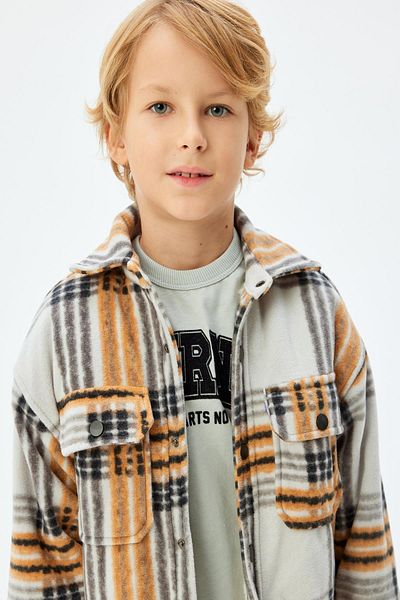 Koton Ecru Plaid Boy's Jacket 5Wkb20006Tk