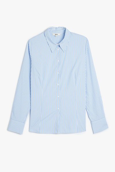 Koton Blue Striped Women's Shirt 5Wak60072Pw