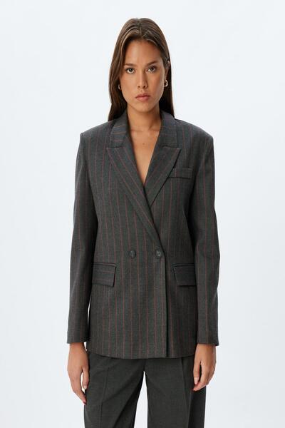 Koton Claret Red Striped Women's Jacket 5Wak50152Uw