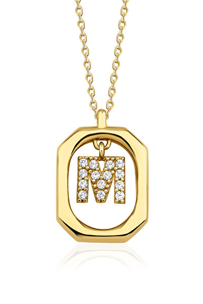 Fiyonk Kuyumculuk 14 Ayar Altın Taşlı M Harfli Kolye