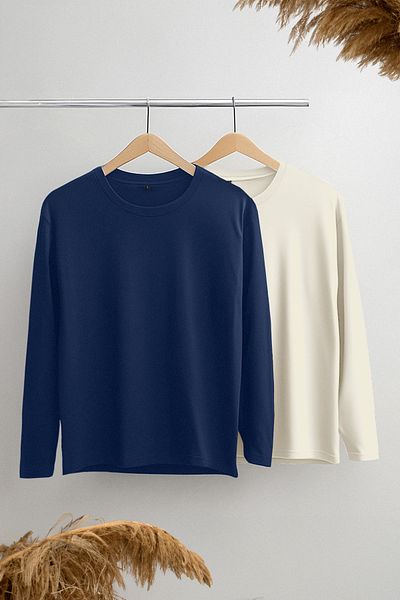 Trendyol Collection Μπλουζάκι με λαιμόκοψη σε μεγάλο μέγεθος 2 συσκευασιών Navy Blue-Stone Slim Fit Crew Neck - TMNAW25BF00003