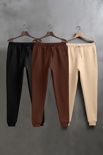 Trendyol Collection 3 Πακέτα Μπεζ-Καφέ-Μαύρο 100% βαμβακερό παντελόνι - TMNAW25EA00016