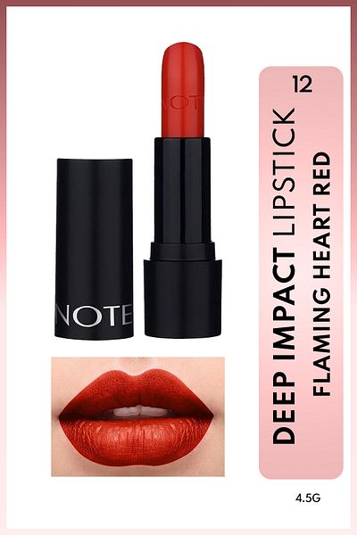 NOTE أحمر الشفاه شبه اللامع ذو الملمس الكريمي Deep Impact Lipstick 12 قلب فلامنج أحمر - أحمر