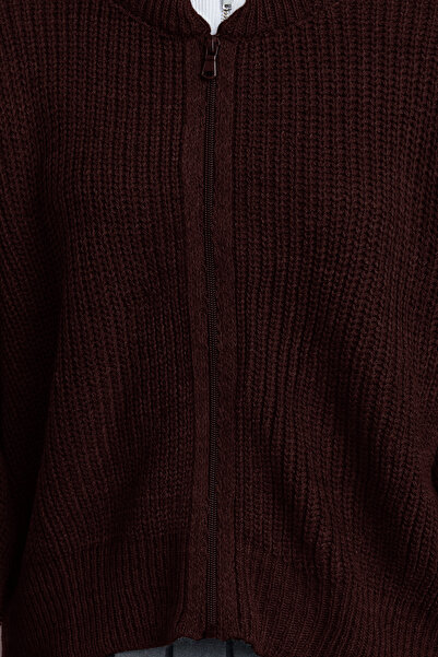 Trendyol Collection Bomber Collar Zippered Wide Fit Knitwear Cardigan - Twoaw24Hi00153