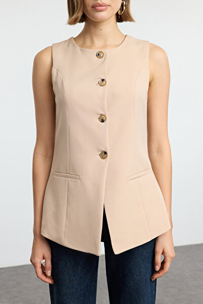 Trendyol Collection Beige Round/Crew Neck Regular Woven Vest Twoaw25Ye00052